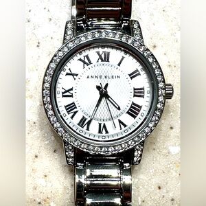 Anne Klein Silver and White Crystal Watch